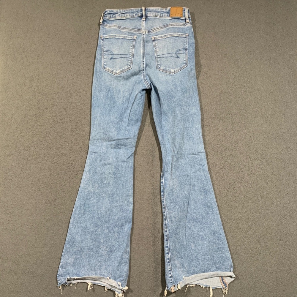 American Eagle Flare Jeans Womens 8 Super Hi-Rise Distressed Light Wash Boho - Picture 8 of 8